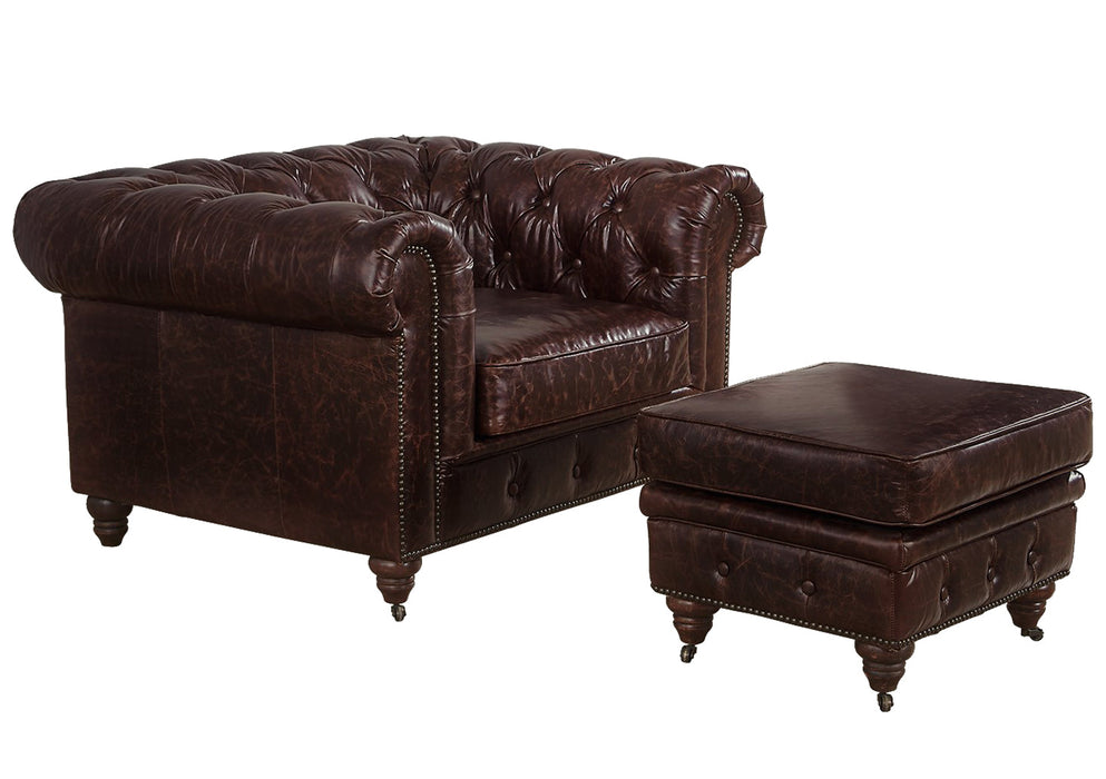 Century Chesterfield Arm Chair - Reddish Brown Leather - Crafters and Weavers