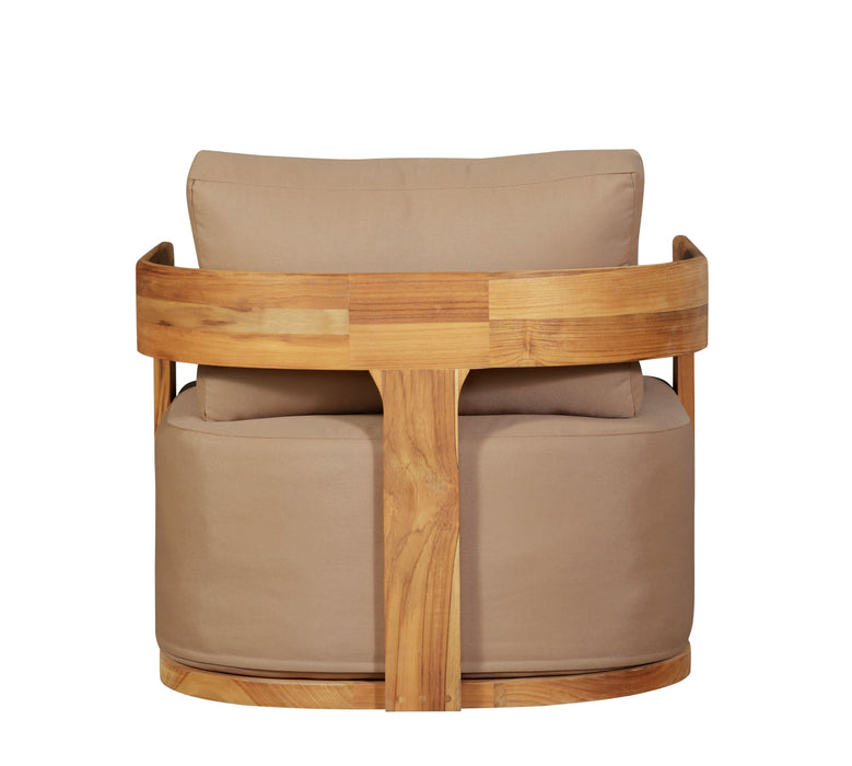 Eclipse Outdoor Solid Teak Wood Revolving Chair - Light Brown Fabric