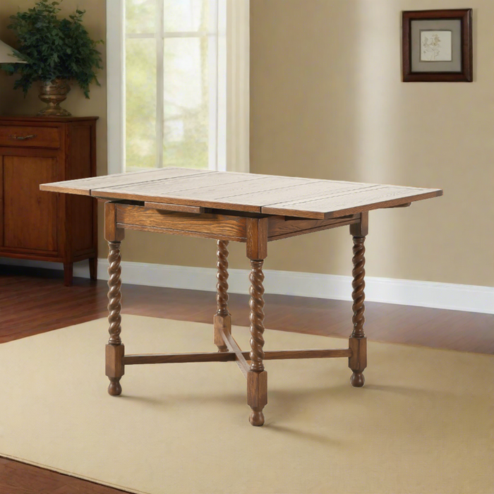 Mission Oak Barley Twist Kitchen Table with 2 Leaves - 2 Stain Options