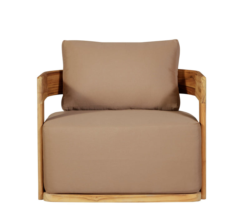 Eclipse Outdoor Solid Teak Wood Revolving Chair - Light Brown Fabric