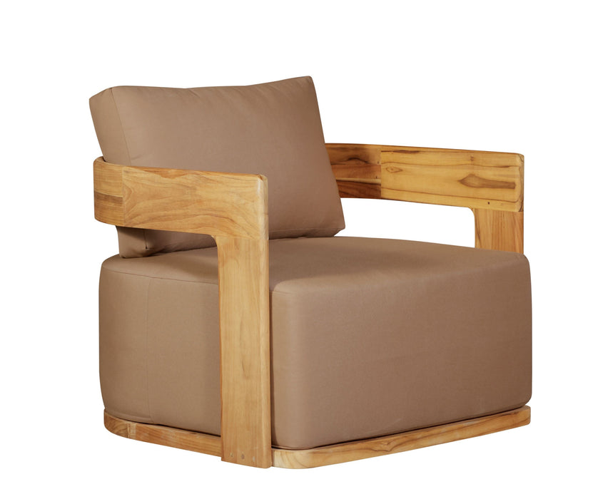 Eclipse Outdoor Solid Teak Wood Revolving Chair - Light Brown Fabric