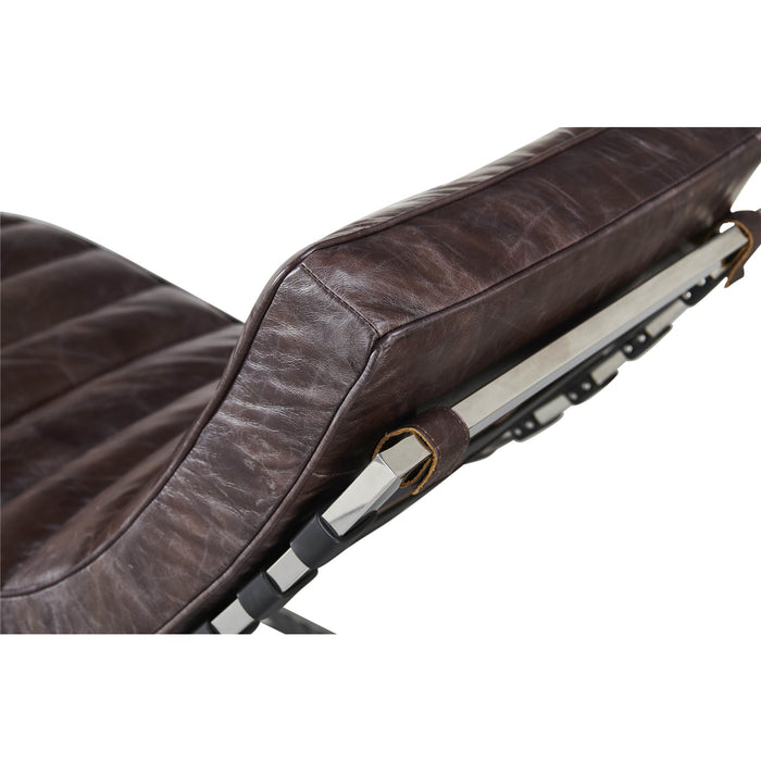 Plano Modern Channeled Leather Chaise Lounge - Dark Brown Leather - Crafters and Weavers