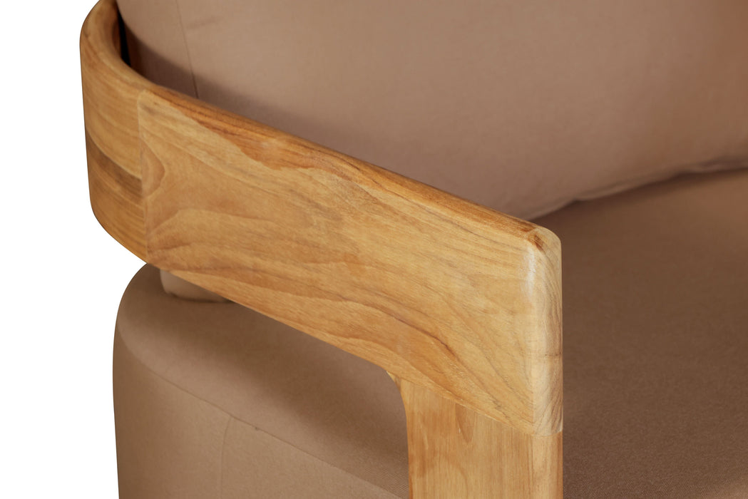 Eclipse Outdoor Solid Teak Wood Revolving Chair - Light Brown Fabric