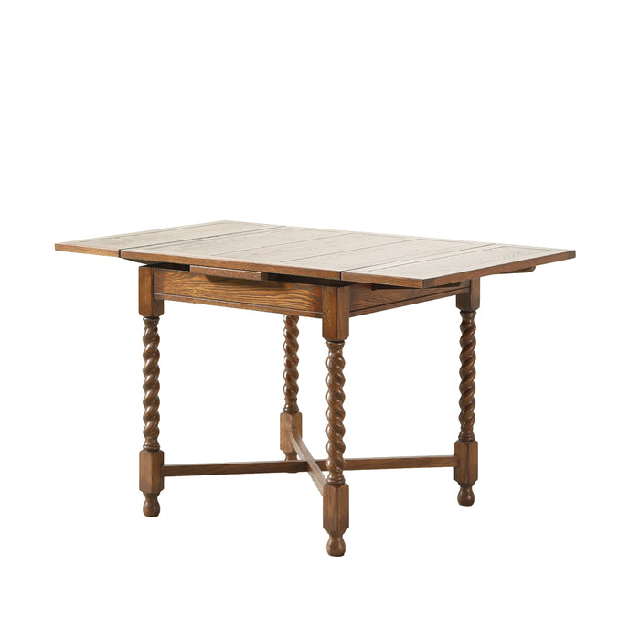 Mission Oak Barley Twist Dining Table with 2 Leaves and Oak Dining Chairs