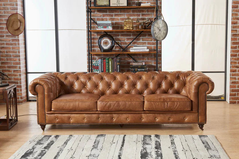 Century Chesterfield Sofa - Light Brown Leather