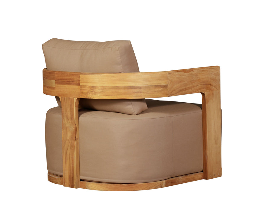 Eclipse Outdoor Solid Teak Wood Revolving Chair - Light Brown Fabric