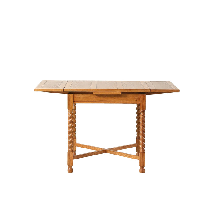 Mission Oak Barley Twist Dining Table with 2 Leaves and Oak Dining Chairs