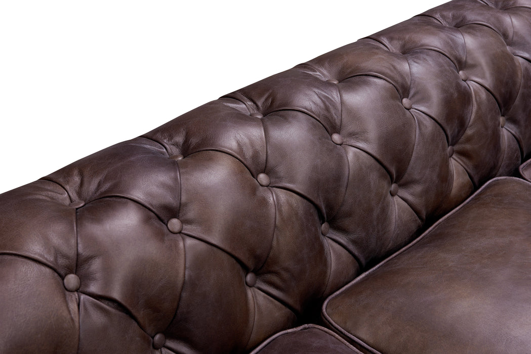 Century Chesterfield Love Seat - Dark Brown Leather