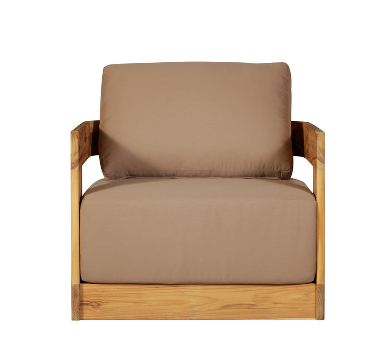 Paradiso Outdoor Solid Teak Wood Revolving Chair - Light Brown Fabric