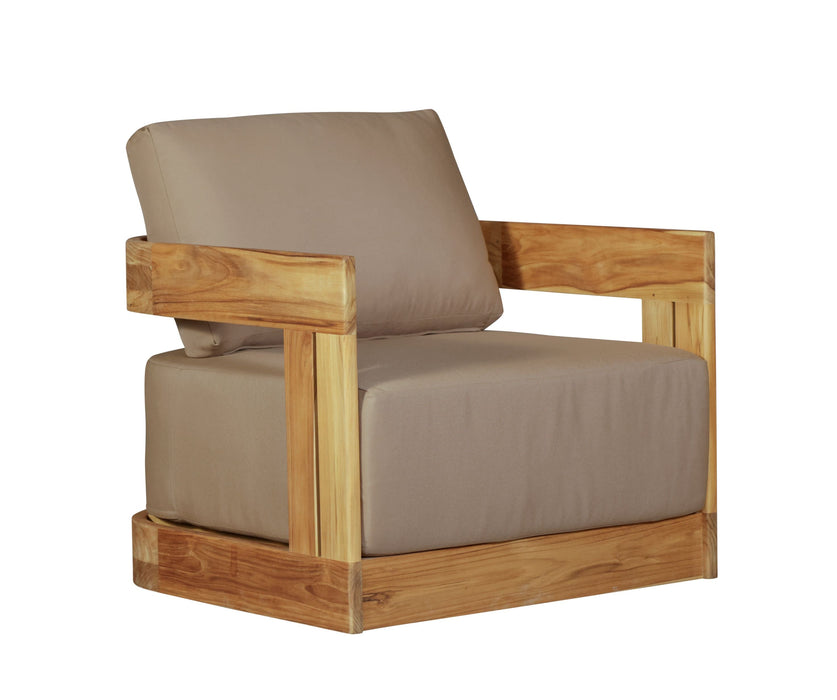 Paradiso Outdoor Solid Teak Wood Revolving Chair - Light Brown Fabric