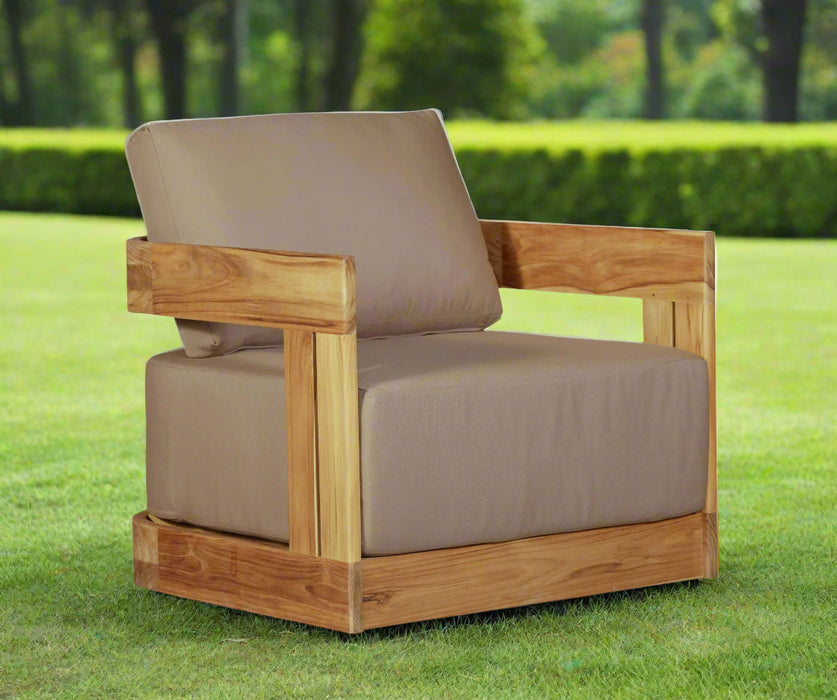 Paradiso Outdoor Solid Teak Wood Revolving Chair - Light Brown Fabric