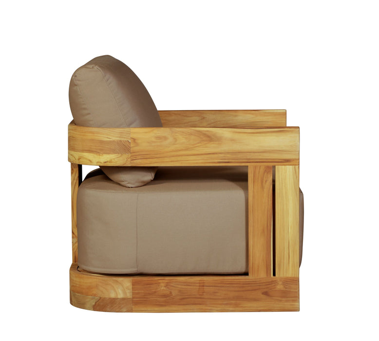 Paradiso Outdoor Solid Teak Wood Revolving Chair - Light Brown Fabric