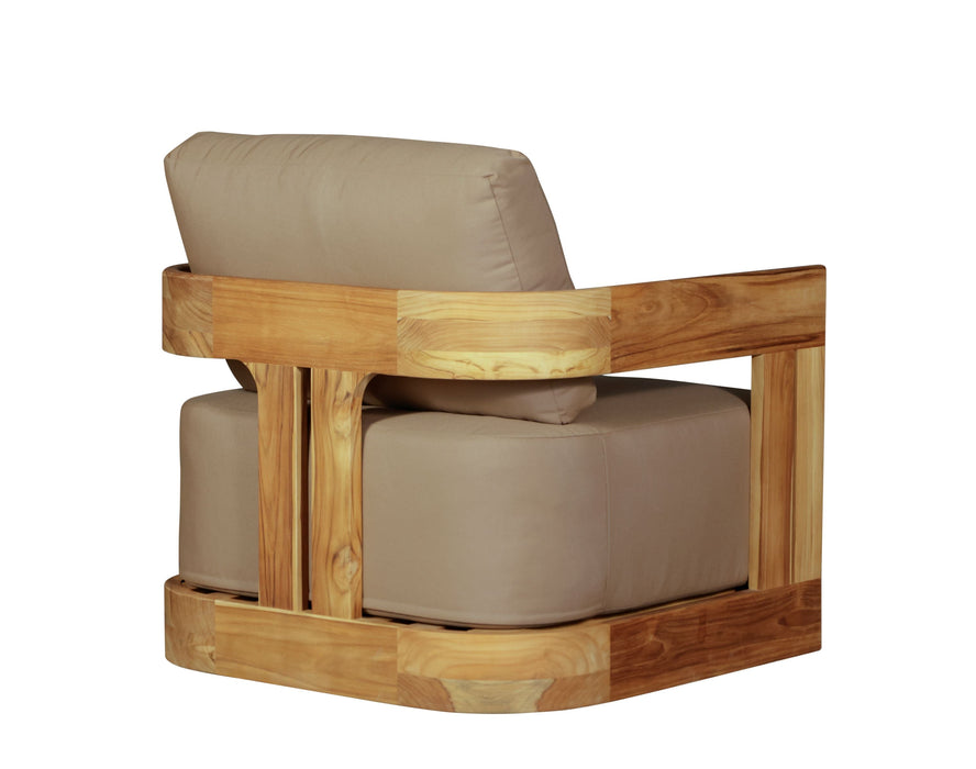 Paradiso Outdoor Solid Teak Wood Revolving Chair - Light Brown Fabric
