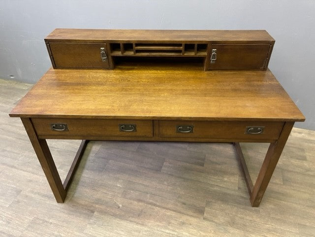 Mission Style Oak Library Table with Hutch