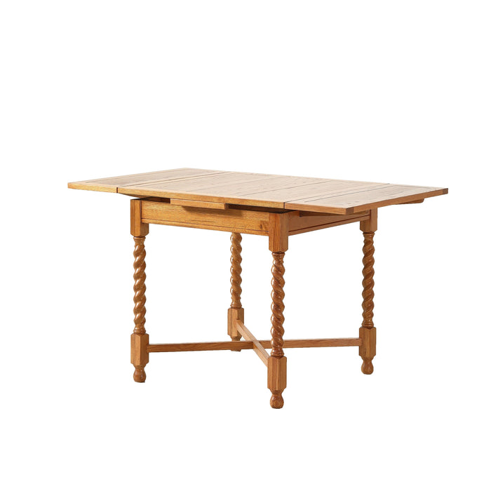 Mission Oak Barley Twist Dining Table with 2 Leaves and Oak Dining Chairs