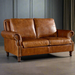 English Rolled Arm Love Seat - Light Brown Leather - Crafters and Weavers