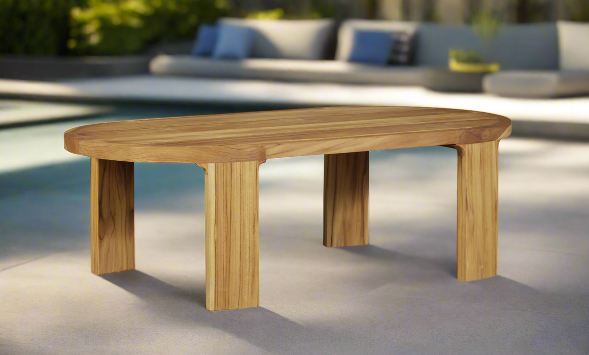 Eclipse Outdoor Solid Teak Wood Coffee Table, Golden Brown