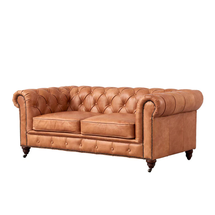 Century Chesterfield Love Seat - Light Chestnut Leather