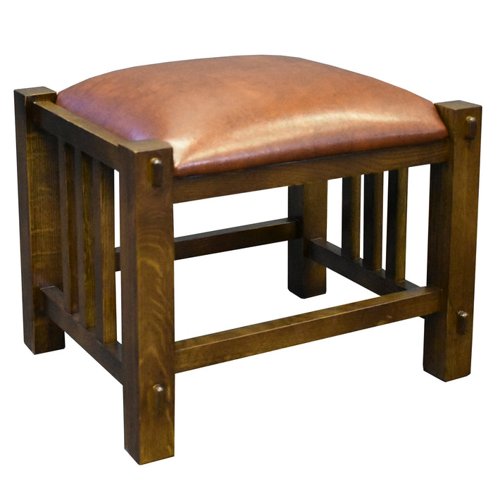 Mission Spindle Stool - Quarter Sawn Oak & Leather (2 Colors Available) - Crafters and Weavers