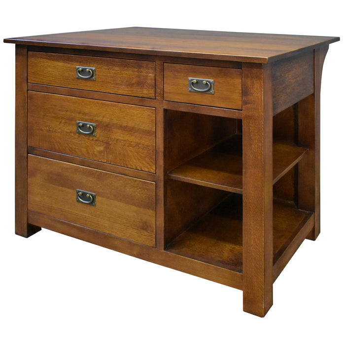 Mission 4 Drawer Oak Kitchen Island 45" wide - Crafters and Weavers