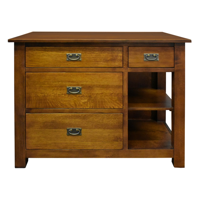 Mission 4 Drawer Oak Kitchen Island 45" wide - Crafters and Weavers