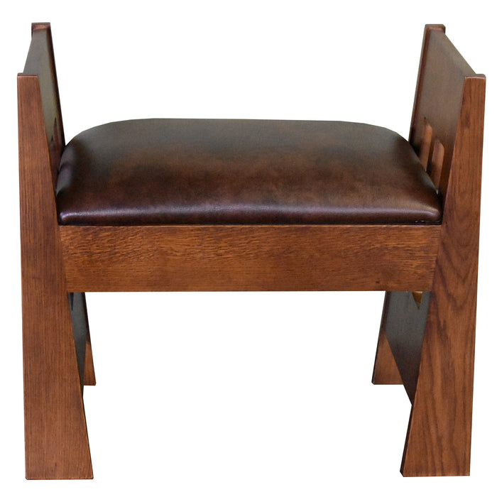 Mission Style Oak and Leather Foot Stool - Model A31 - Crafters and Weavers