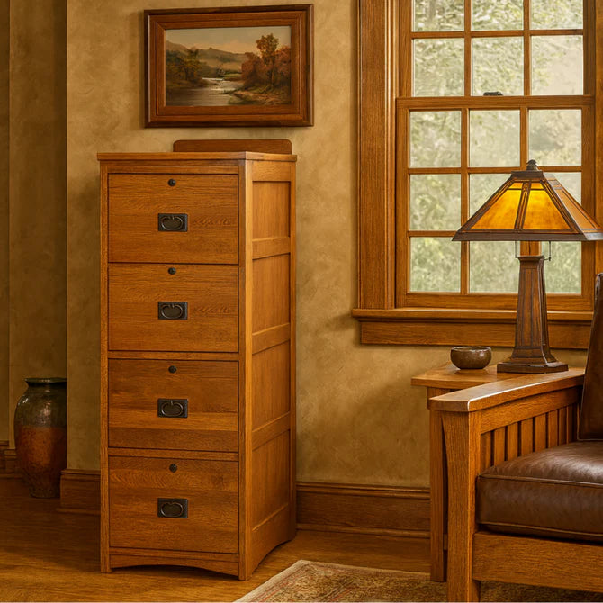 Mission Solid Oak 4 Drawer File Cabinet