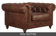 Century Chesterfield Arm Chair - Medium Brown Leather - Crafters and Weavers