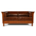 Arts and Crafts / Craftsman Cubic Panel Side Love Seat - Chestnut Brown Leather - Crafters and Weavers