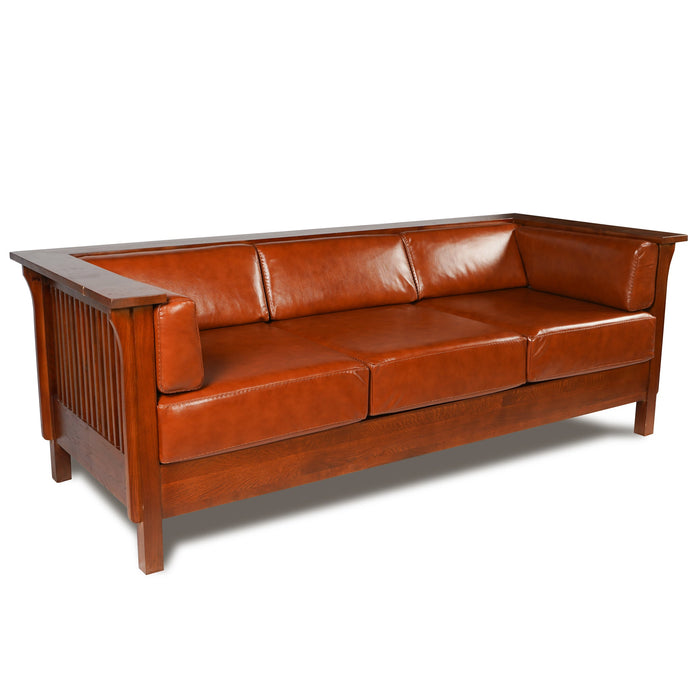 Mission / Craftsman Cubic Slat Side Sofa - Russet Brown Leather (RB2)