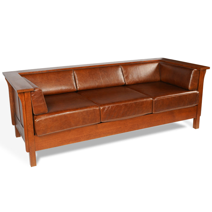 Craftsman Cubic Panel Side Sofa - Chestnut Brown Leather