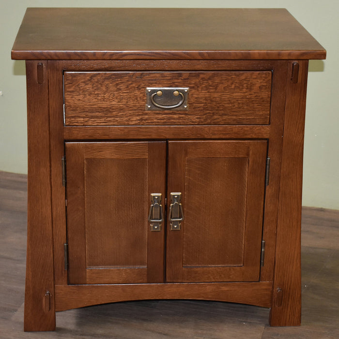 Mission Style Solid Oak Nightstand Model A3 - Walnut Stain - Crafters and Weavers