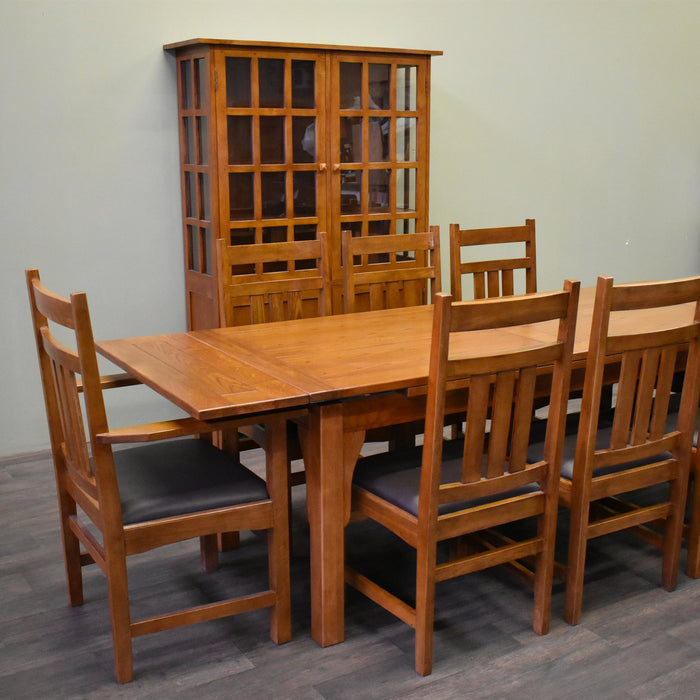 Solid Oak Mission Stow Leaf Dining Table Set with Chairs Dark
