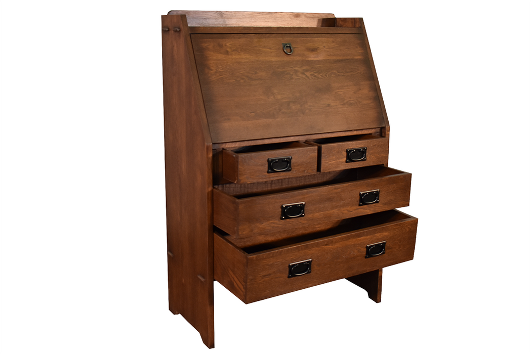 Arts and Crafts Mission Solid Oak Secretary Desk - Dark Brown - Crafters and Weavers