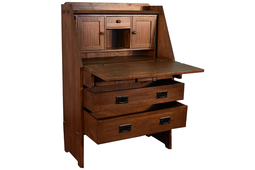 Arts and Crafts Mission Solid Oak Secretary Desk - Dark Brown - Crafters and Weavers