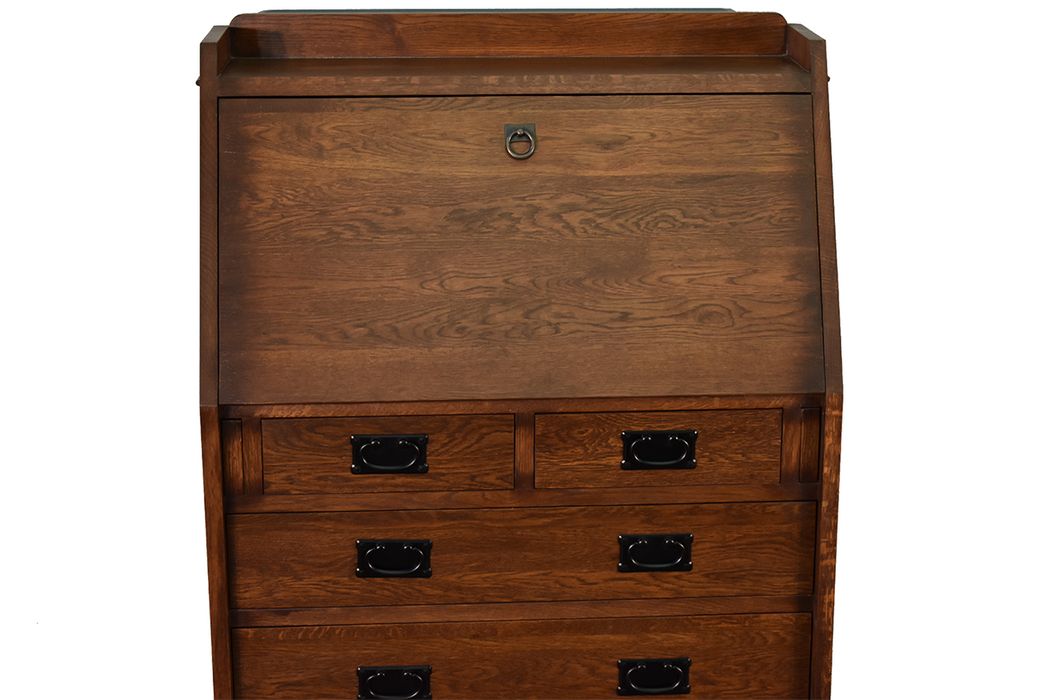 Arts and Crafts Mission Solid Oak Secretary Desk - Dark Brown - Crafters and Weavers