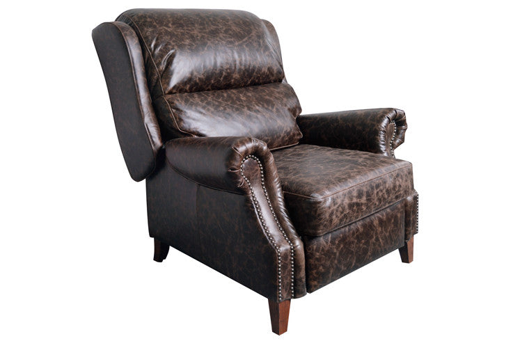 English Rolled Arm Recliner - Dark Brown Leather - Crafters and Weavers