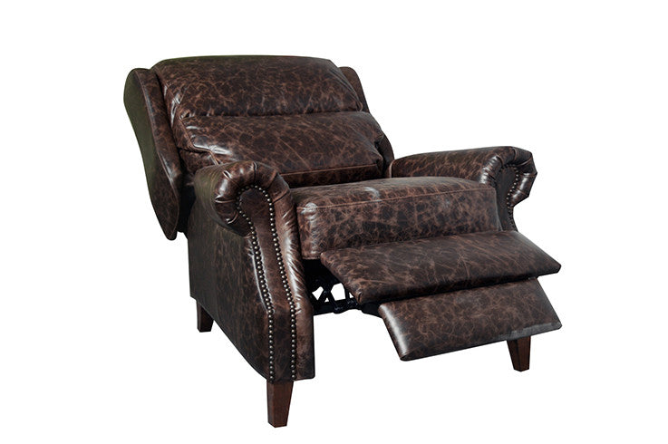 English Rolled Arm Recliner - Dark Brown Leather - Crafters and Weavers