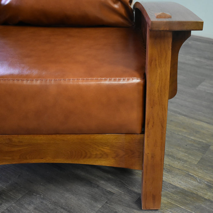 Craftsman / Mission Morris Chair and Ottoman Set - Russet Brown Leather (RB2) - Crafters and Weavers