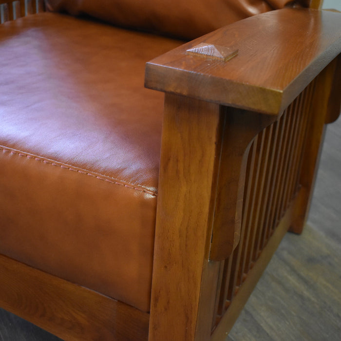 Craftsman / Mission Morris Chair and Ottoman Set - Russet Brown Leather (RB2) - Crafters and Weavers