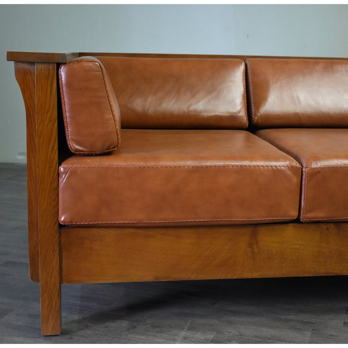 Mission Craftsman Cubic Panel Side Sofa - Russet Brown Leather (RB2) - Crafters and Weavers