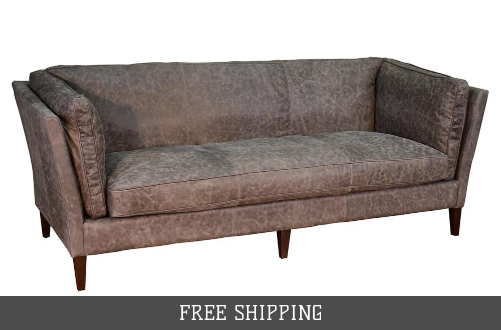 Kenmore Leather Sofa - Grey - Crafters and Weavers
