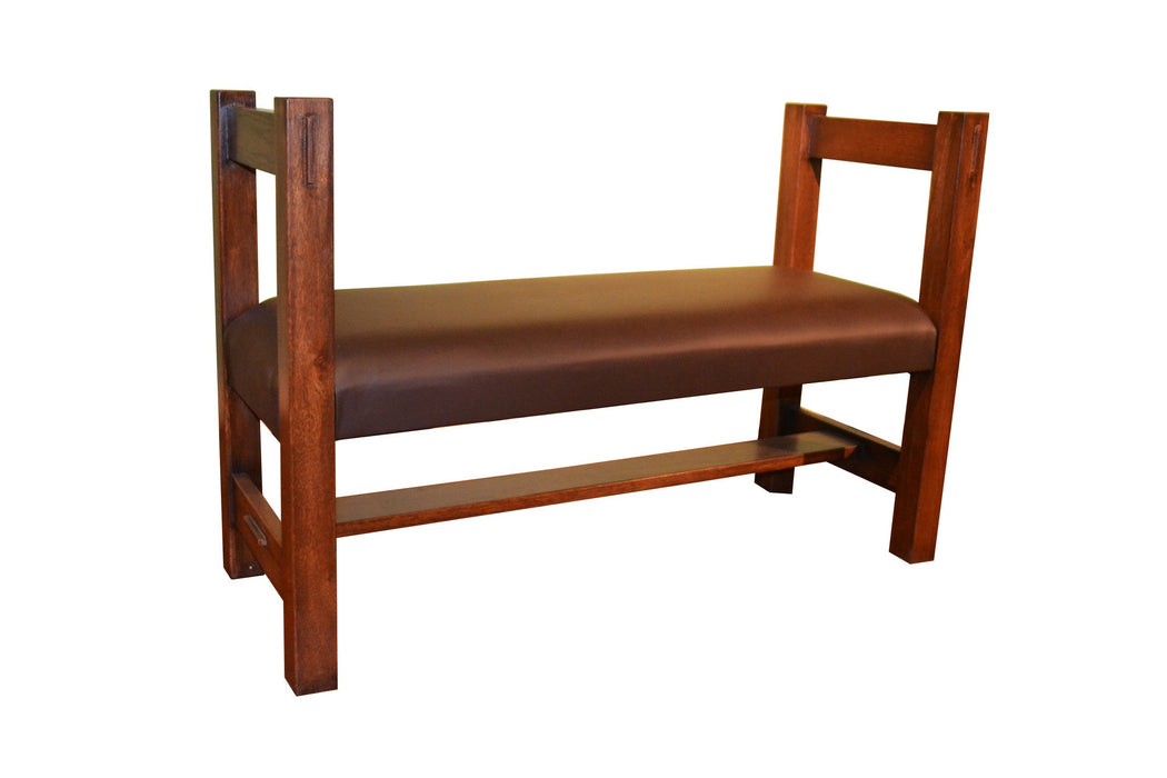 Mission Oak and Leather Window Bench - Crafters and Weavers