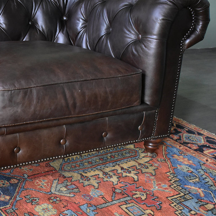 PREORDER Century Chesterfield Sofa - Dark Brown Leather - 118" - Crafters and Weavers