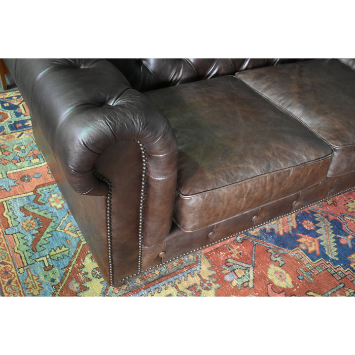 PREORDER Century Chesterfield Sofa - Dark Brown Leather - 118" - Crafters and Weavers