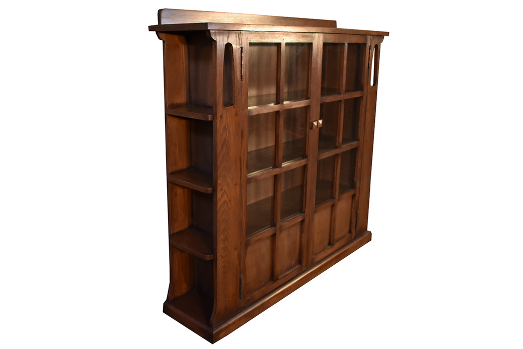 Mission Double Door Bookcase with Side Shelves - Walnut (W1) - Crafters and Weavers