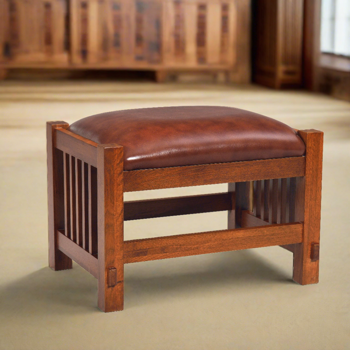 Mission Spindle Stool - Quarter Sawn Oak & Leather