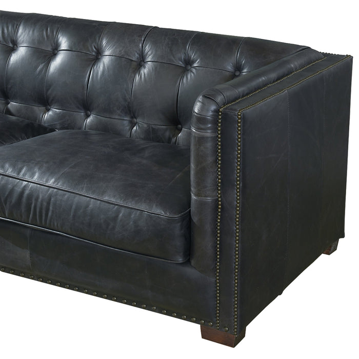 Tuxedo Leather Love Seat - Slate - Crafters and Weavers