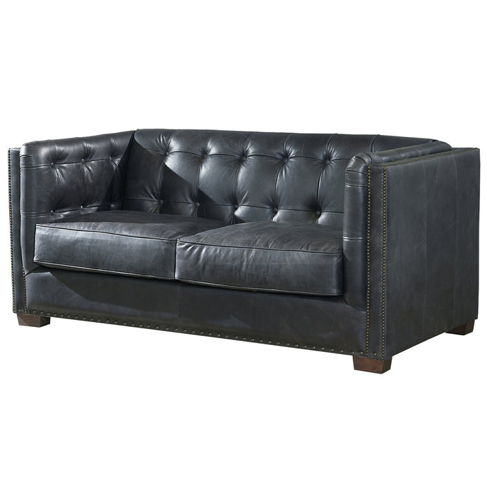 Tuxedo Leather Love Seat - Slate - Crafters and Weavers