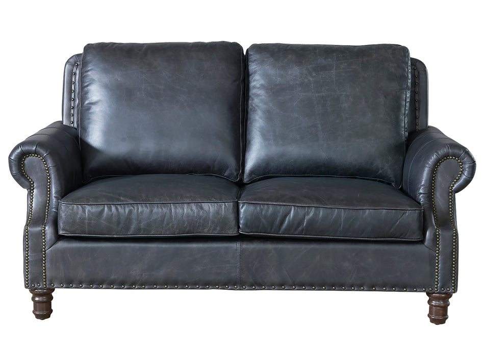 English Rolled Arm Love Seat - Slate Leather - Crafters and Weavers